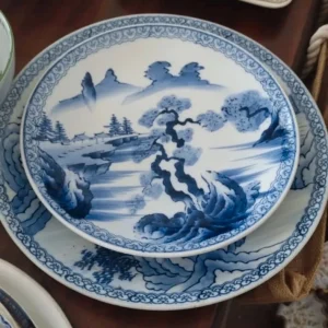 coppia piatto cinese antico decoro blu e bianco
