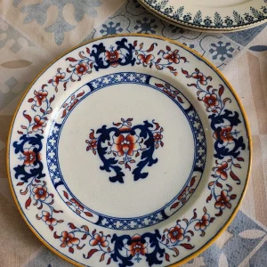 coppia piatto antico minton flow blue ironstone lyre imari