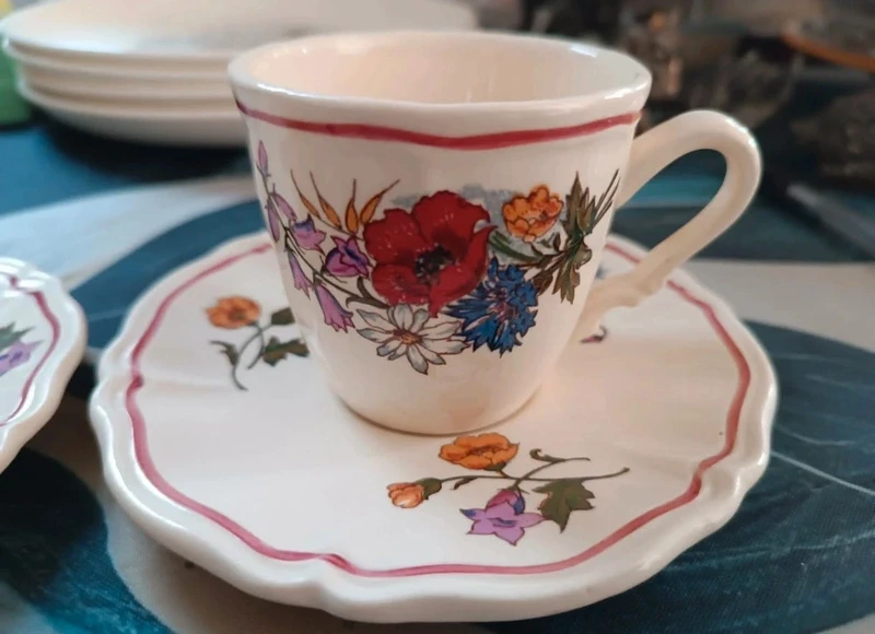 coppia tazze caffè doppio piattino agreste sarreguemines france coppia tazze caffè doppio piattino agreste sarreguemines france