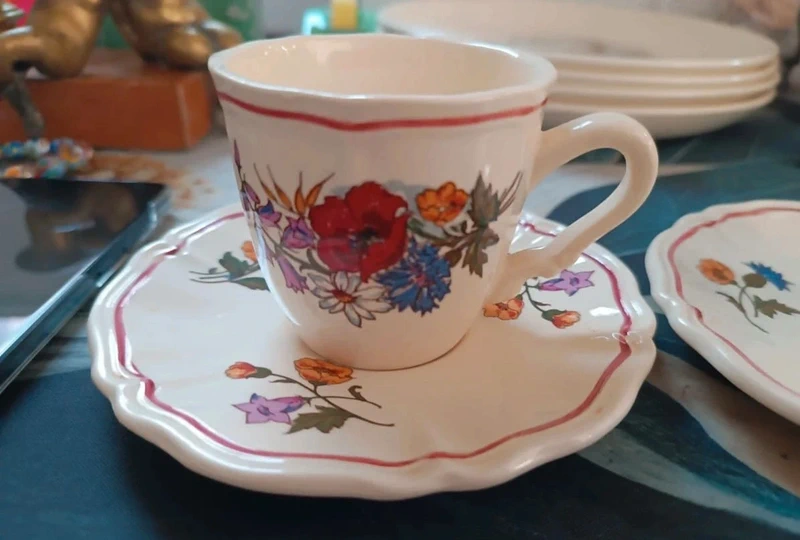 coppia tazze caffè doppio piattino agreste sarreguemines france coppia tazze caffè doppio piattino agreste sarreguemines france
