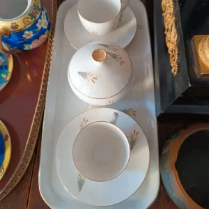 coppia tazze caffè vintage con vassoio e zuccheriera