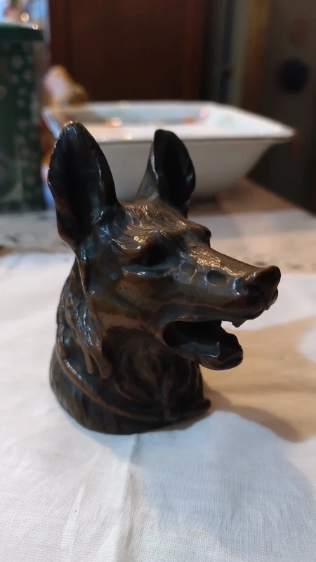 scultura raffigurante testa cane lupo in bronzo scultura raffigurante testa cane lupo in bronzo