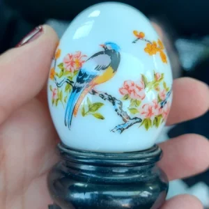 uovo vetro dipinto avon vintage 1974 bird of paradise con supporto