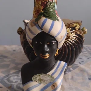 bottiglia liquore vintage in ceramica luxardo caribbean black woman (vuota) del 1975