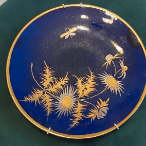 piatto porcellana blu e oro dipinto a mano verbanum stone laveno