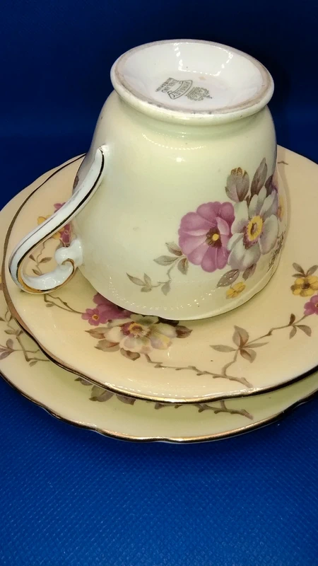 tazza da thè tè e doppio piattino vintage aynsley giallo pallido e floreale tazza da thè tè e doppio piattino vintage aynsley giallo pallido e floreale