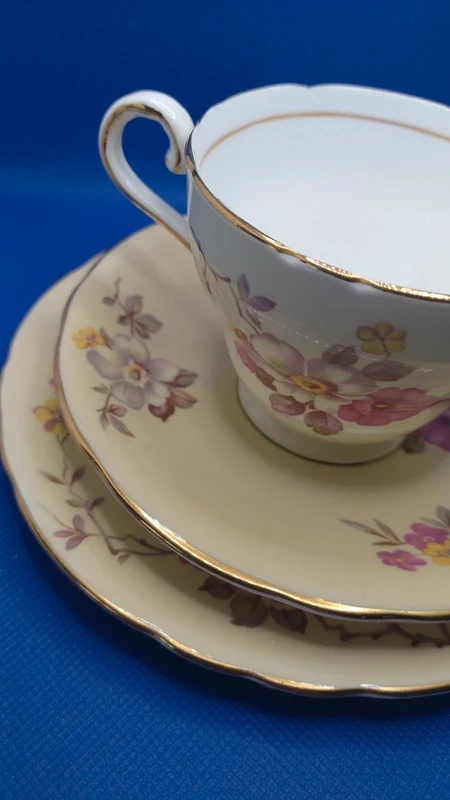 tazza da thè tè e doppio piattino vintage aynsley giallo pallido e floreale tazza da thè tè e doppio piattino vintage aynsley giallo pallido e floreale