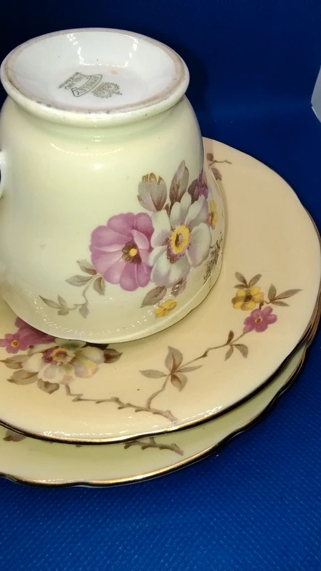 tazza da thè tè e doppio piattino vintage aynsley giallo pallido e floreale tazza da thè tè e doppio piattino vintage aynsley giallo pallido e floreale
