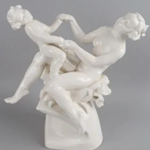 nudo femminile con ragazzo bambino ceramica bianca smaltata
