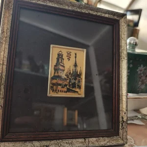 cromolitografia duomo e castello sforzesco milano con foglia d'oro 5*8 cm