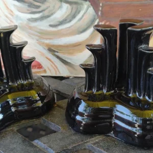 coppia portacandele vintage fiesta art deco a treppiede colore nero homer laughlin stati uniti