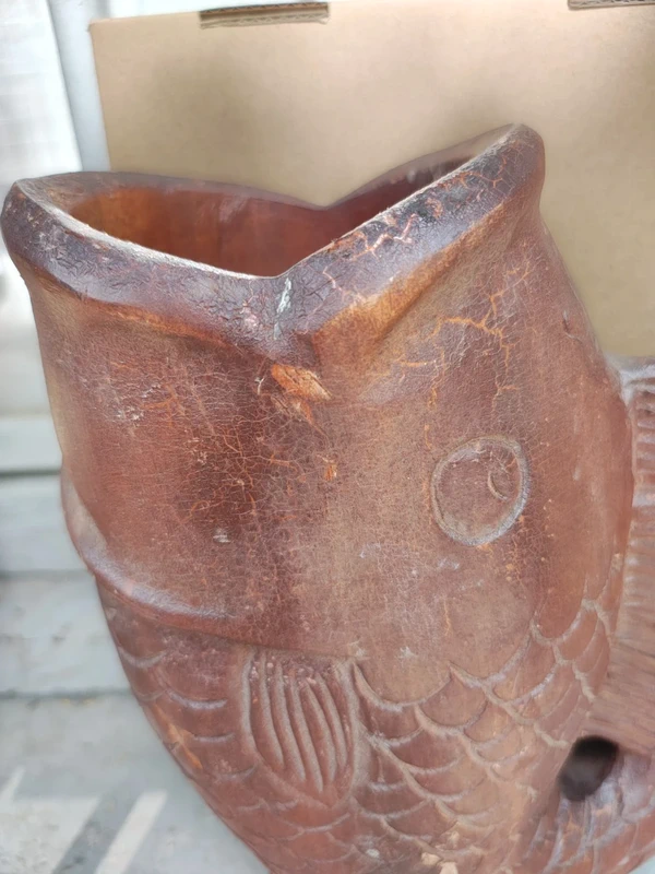 vaso brocca in legno intagliato a forma di carpa koi vaso brocca in legno intagliato a forma di carpa koi