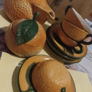 servizio da tè thè per 4 ceramica castelli italy scultura arancia