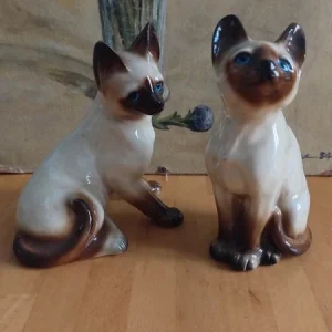 coppia gatto siamese con occhi azzurri in ceramica