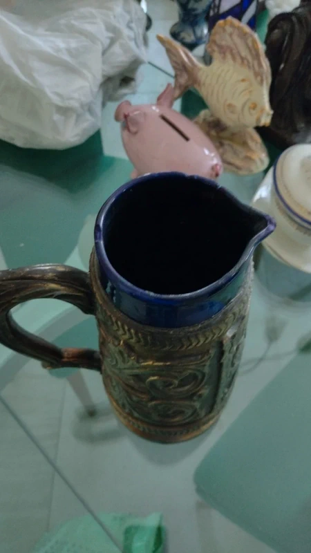 antico boccale caraffa brocca ceramica argento 1900 antico boccale caraffa brocca ceramica argento 1900