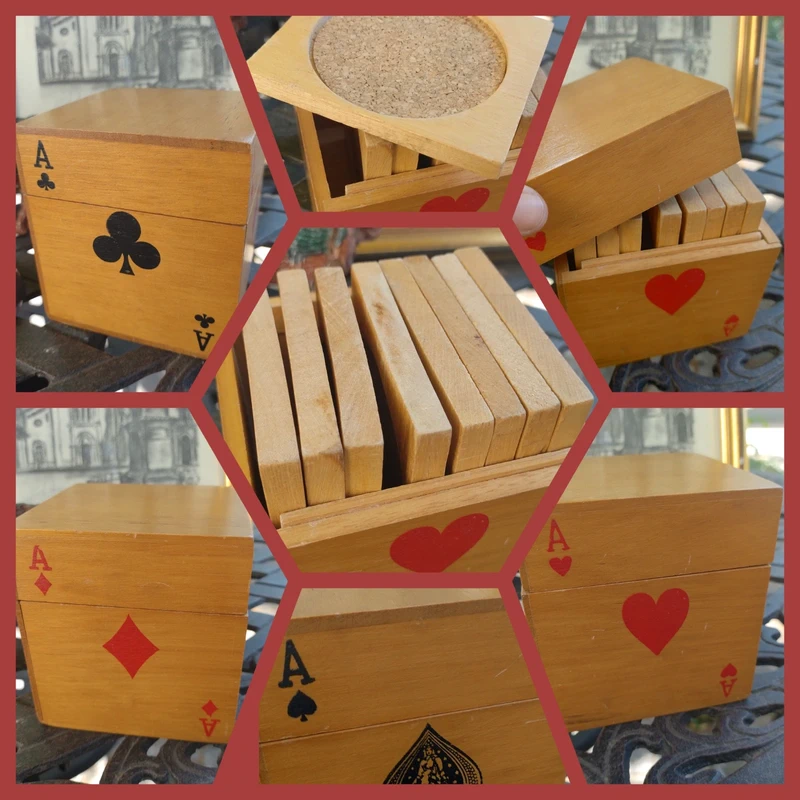 scatola legno con asso di cuori picche fiori quadri porta sottobicchieri scatola legno con asso di cuori picche fiori quadri porta sottobicchieri
