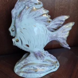 bellissima coppia di pesci in ceramica crema dettagli oro
