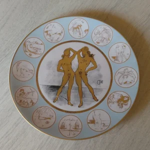 salvador dalí edizione speciale oroscopo segni piatto in porcellana "gemelli" dorato oro 18 kt