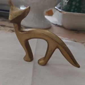 statuina volpe / gatto vintage in ottone massiccio