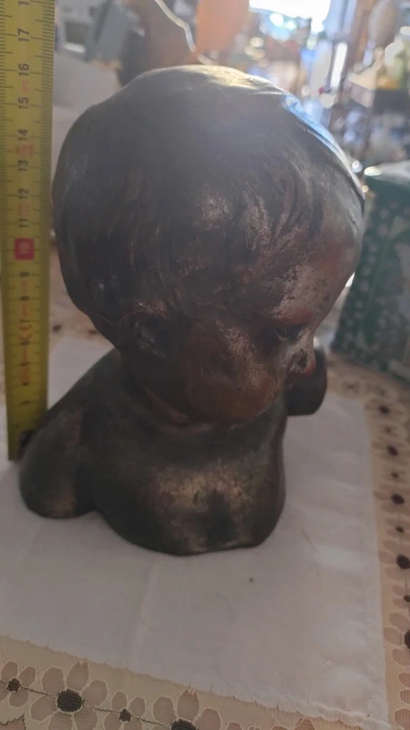 antico busto testa di bambino in terracotta e lamina argentata antico busto testa di bambino in terracotta e lamina argentata