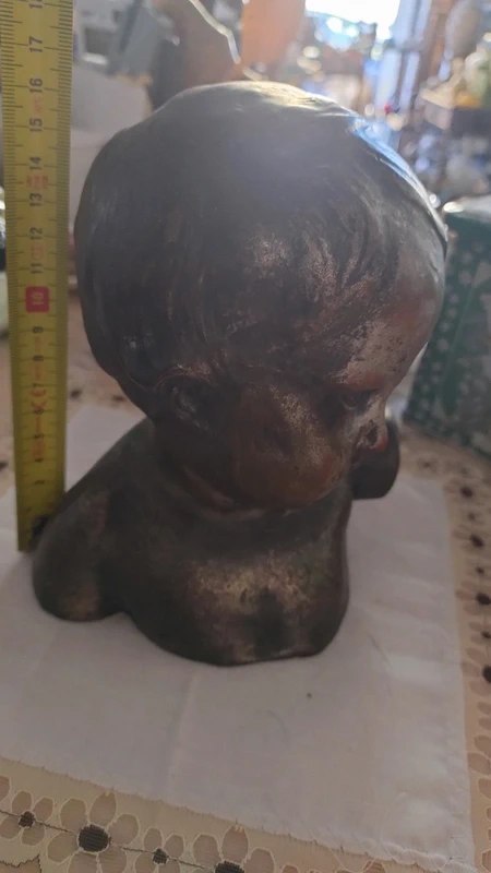 antico busto testa di bambino in terracotta e lamina argentata antico busto testa di bambino in terracotta e lamina argentata