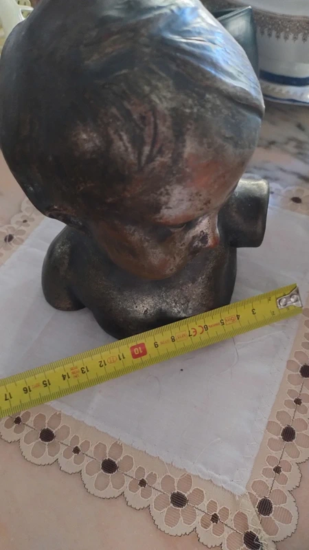 antico busto testa di bambino in terracotta e lamina argentata antico busto testa di bambino in terracotta e lamina argentata