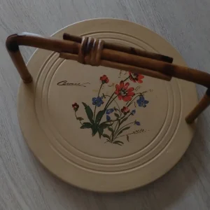 vassoio in ceramica con manico in vimini cermac italy