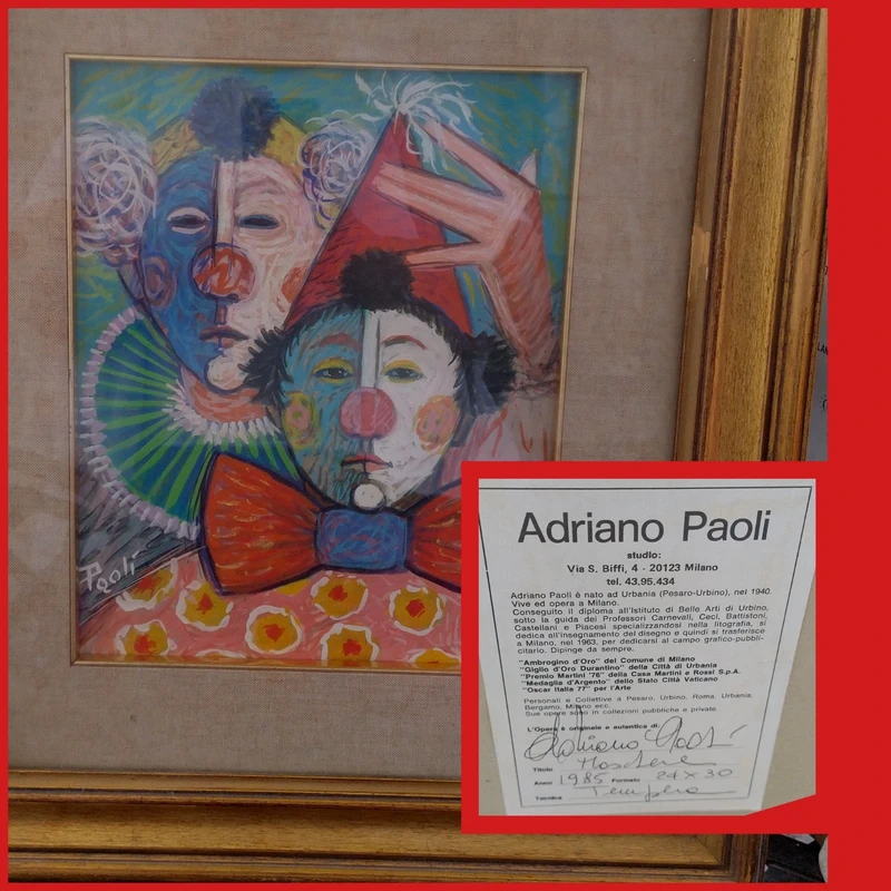 dipinto pagliacci maschere dopo la scena di adriano paoli milano italy dipinto pagliacci maschere dopo la scena di adriano paoli milano italy