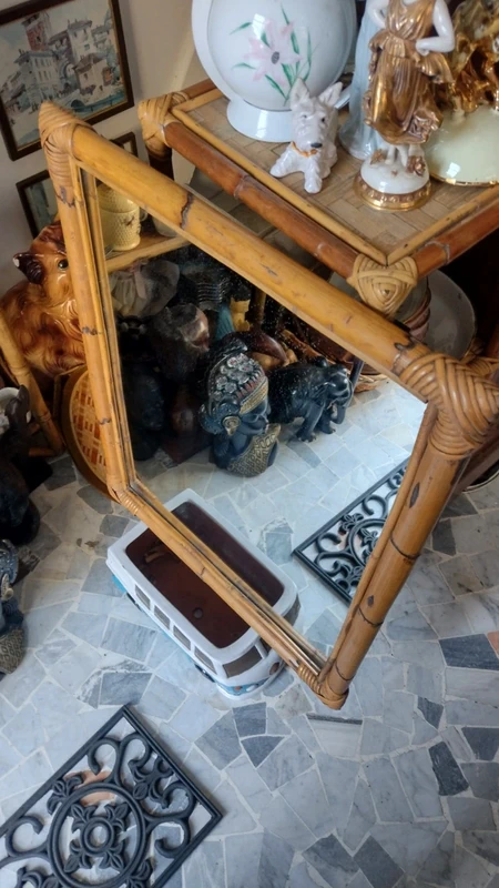 specchio rettangolare in bambù vimini vintage specchio rettangolare in bambù vimini vintage