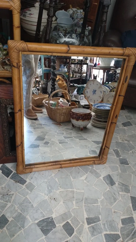 specchio rettangolare in bambù vimini vintage specchio rettangolare in bambù vimini vintage