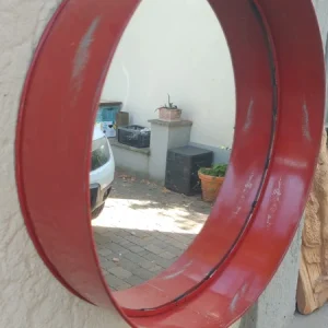 specchio vintage rotondo metallo rosso da appendere