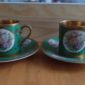 coppia tazza caffè decoro floreale e oro rosenthal